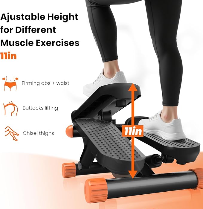 Sweetcrispy Mini Stair Steppers with Resistance Bands for Exercise at Home, Portable Exercise Twist Stepper Machine for Full Body Workout, 300LBS Capacity