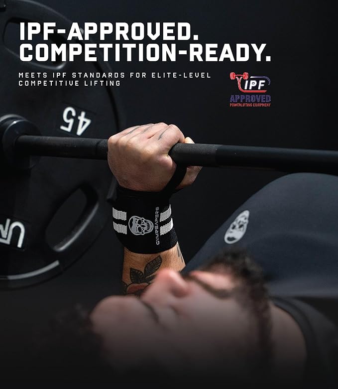 Gymreapers Weightlifting Wrist Wraps (IPF Approved) 18" Professional Quality Wrist Support with Heavy Duty Thumb Loop - Best Wrap for Powerlifting Competition, Strength Training, Bodybuilding