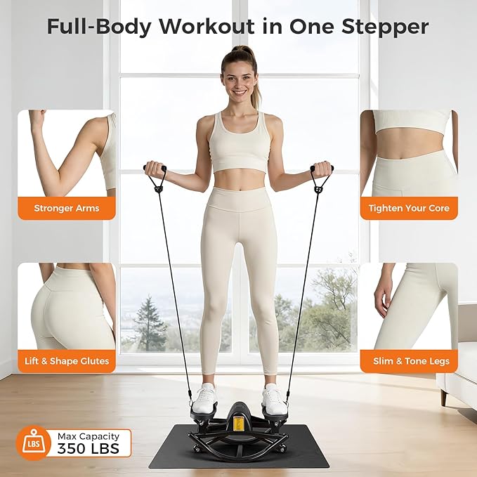 Rock Stepper Side to Side Low Impact Stair Stepper,Quiet Steppers for Exercise at Home with Resistance Bands & Non-Slip Mat – Exercise Step Balance Board Workout Equipment for Apartment & Living Room