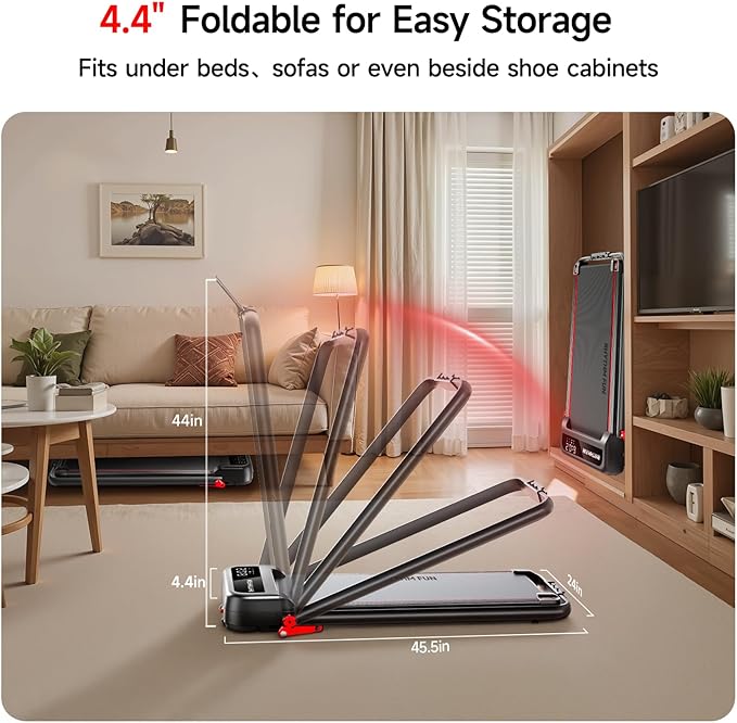 RHYTHM FUN Treadmill with Incline, Walking Pad with Handle Bar,300lbs Walking Pad with APP, Portable Folding Walking Treadmills for Home/Office with Low Noise