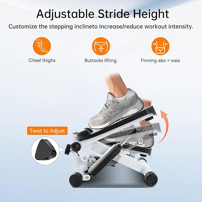 Steppers for Exercise at Home, Mini Stepper with Resistance Bands, Hydraulic Fitness Stepper with LCD Monitor, 360LBS Weight Capacity Portable Stair Stepper for Small Spaces