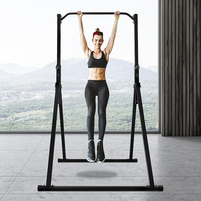 Horizontal Bar, 440.92lbs Load Triangular Pull Up Station Power Tower Workout Dip Station Multifunction Fitness Tower Station Training Equipment with Wrenches for Living Rooms Bedrooms Gyms
