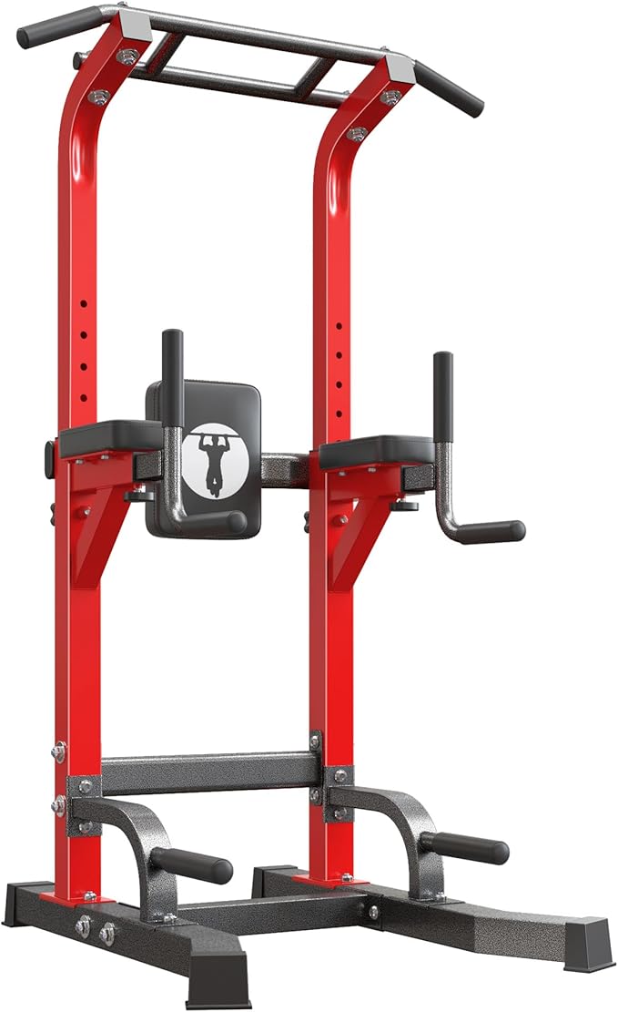 sogesfurniture Power Tower Dip Stands Assistive Trainer for Home Gym - 10-Level Height Adjustable Multi-functional Pull Up Bar, Dual Training Stands for Dip Push Up & Core Workout, Heavy Duty Steel Frame
