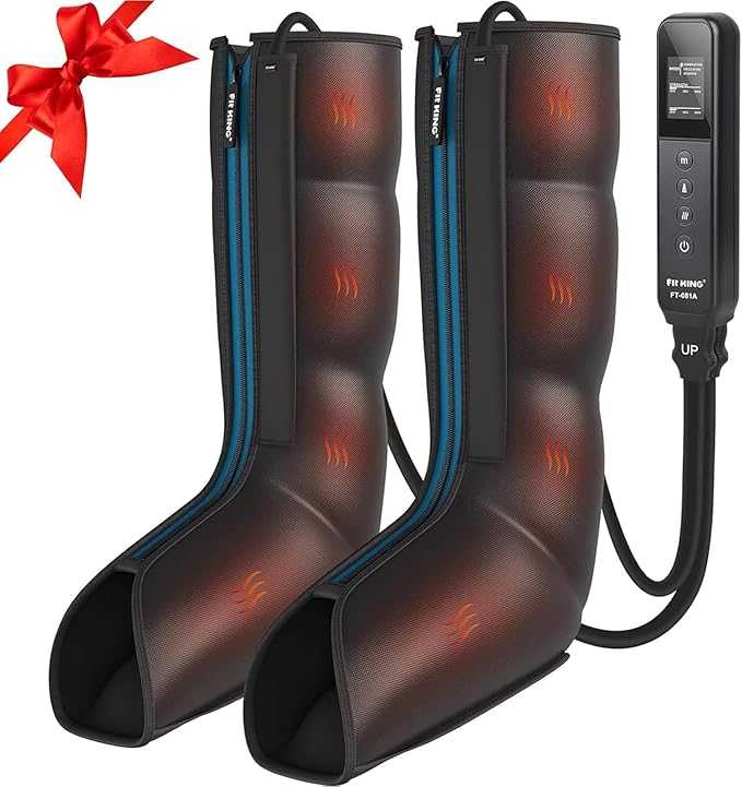 FIT KING Leg Massager with Heat and Compression Therapy, Leg Compression Massage for Circulation, Swollen Leg, RLS Pain & Fatigue Relief, Foot Calf Massager Boots, Recovery Pressure Boots