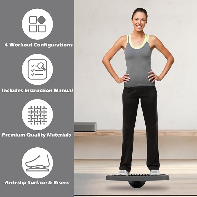4-In-1 Balance Board and Stepper Exercise Platform - Aerobic Step Adjustable Home Workout Slant Board, Non Slip Soft cushion - With Home Workout Suggestions