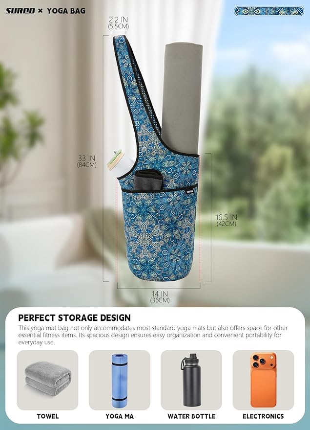 Yoga Mat Bag – Neoprene, Lightweight, Spacious Carrier, Large Zipper Pocket, Ideal for Gym Yoga & Fitness Mats
