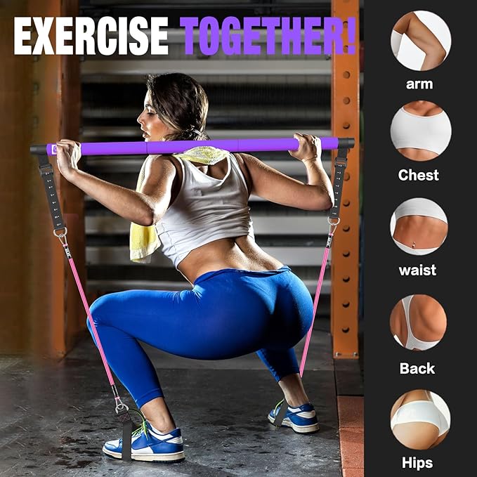 Pilates Bar Kit with Resistance Bands,Pilates Bar with Stackable Bands Workout Equipment for Legs,Hip,Waist and Arm,Exercise Fitness Equipment for Women & Men Home Gym Yoga Pilates