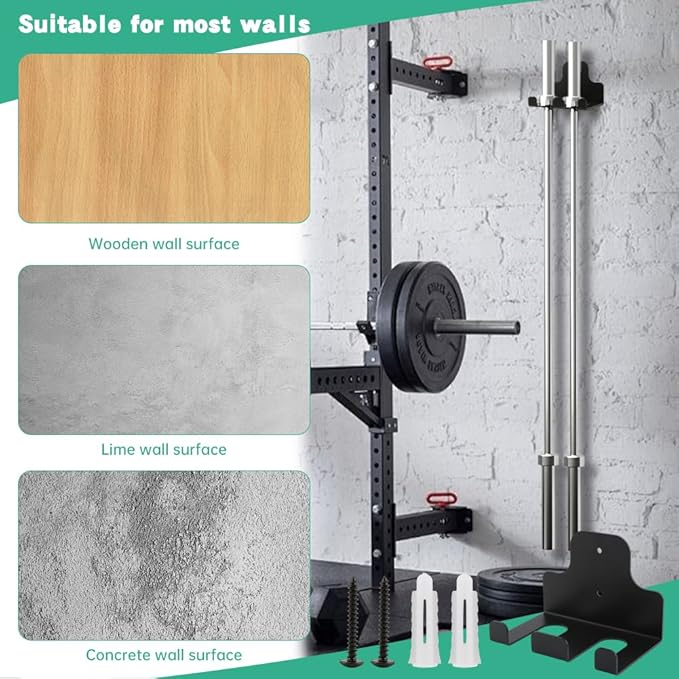 Barbell Wall Holder, Garage Gym Bar Wall Rack, Vertical Barbell Mount Rack, Space Saving Commercial or Home Gym Accessory,Holds Under 30mm Bar Size