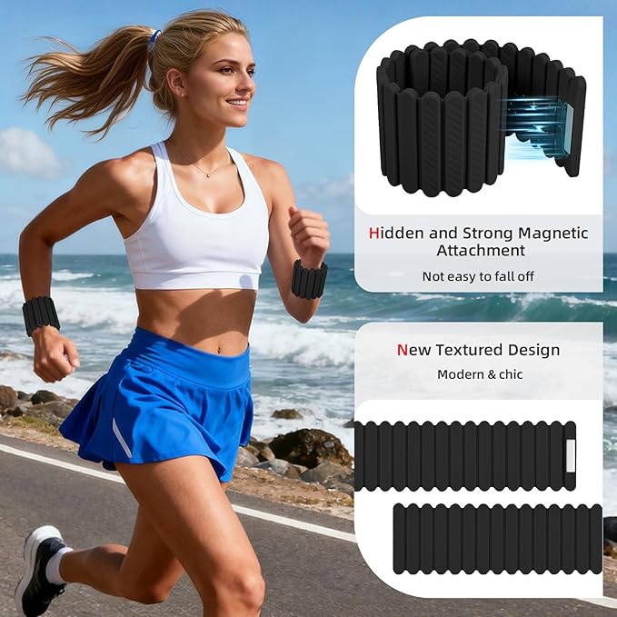 Abahub Wearable Wrist & Ankle Weights Set of 2, Stackable Magnetic Weighted Bracelet for Women, Waterproof Silicone Arm Leg Weights for Home Gym Workout, Running, Yoga & Pilates