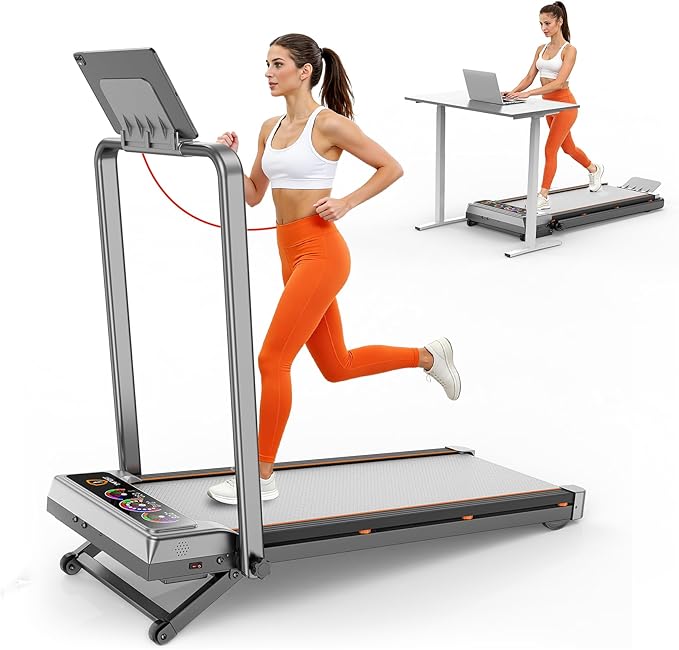 Walking Pad with 15% 12-Level Auto Incline & Handle Bar, Trisomy 3.5HP Foldable Under Desk Treadmill, 450 LBS Capacity Treadmills for Home Hiking with UI Screen, Bluetooth Speaker, Remote, RGB Light