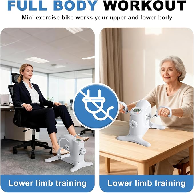 Mini Exercise Bike & Under Desk Elliptical,Under Desk Bike Pedal Exerciser, for Seniors Arms & Legs Workout with LCD Display,Gifts for Women Men