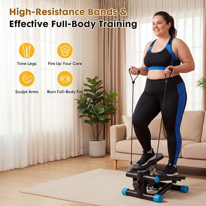 Stair Stepper with Resistance Bands for Home Exercise, Mini Stepper Machine for Indoor Fitness, Portable Home Gym Stepper for Full Body Workout, 300LBS Capacity