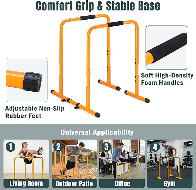 OLIXIS Dip Stands, Heavy Duty Pull Up Bar for Doorway, Adjustable Dip Bar Station Stabilizer Parallette Push Up Stand with Soft High-Density Foam Handles for Home, Gym, Patio, Office