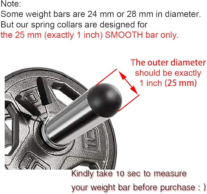 Spring Clip Collars, 1 inch (25 mm) for Smooth Dumbbell Handle or Standard Weightlifting Barbell (Pack of 4)