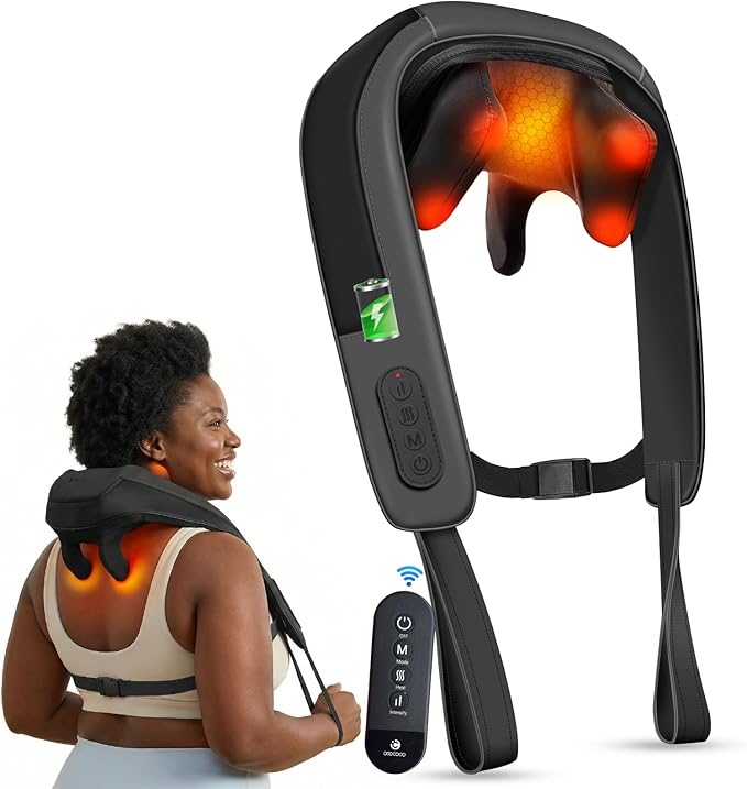 CooCoCo Cordless Neck Massager for Pain Relief Deep Tissue, 6D Shiatsu Shoulder Massager with Heat, Fsa Eligible Keading Back Massager with Remote Control, HSA Approved Neck Massage Tool for Men Women