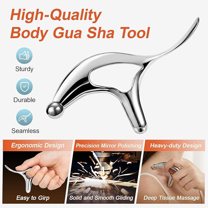 Pressure Point Massage Tool for Deep Tissue - Metal Muscle Scraper Gua Sha Tools for Fascia Release, Thumb Saver Acupressure Tool for Trigger Point & Pain Relief, Travel Pouch
