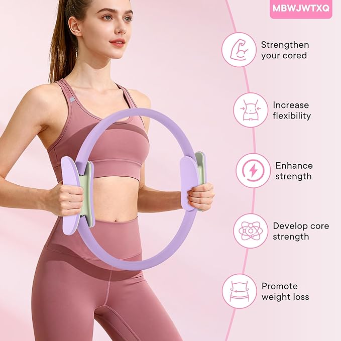 Pilates Ring Fitness Circle – 14 Inch Magic Circle for Toning Arms, Thighs, Legs & Core (Workout Guide Included)