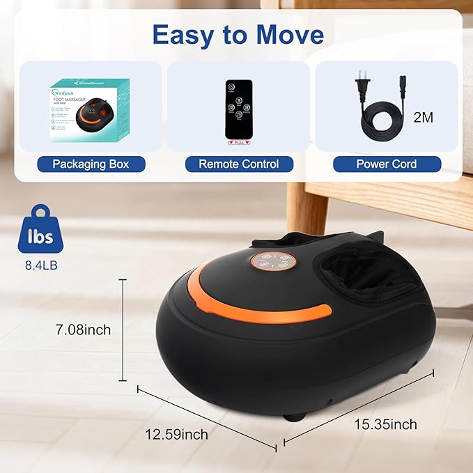 Shiatsu Foot Massager, Electric Feet Massage Machine, Deep Kneading Relief for Plantar Fasciitis, Air Compression, 3 Heat Levels, Relax for Home Office Use, for Women Mom Dad Black