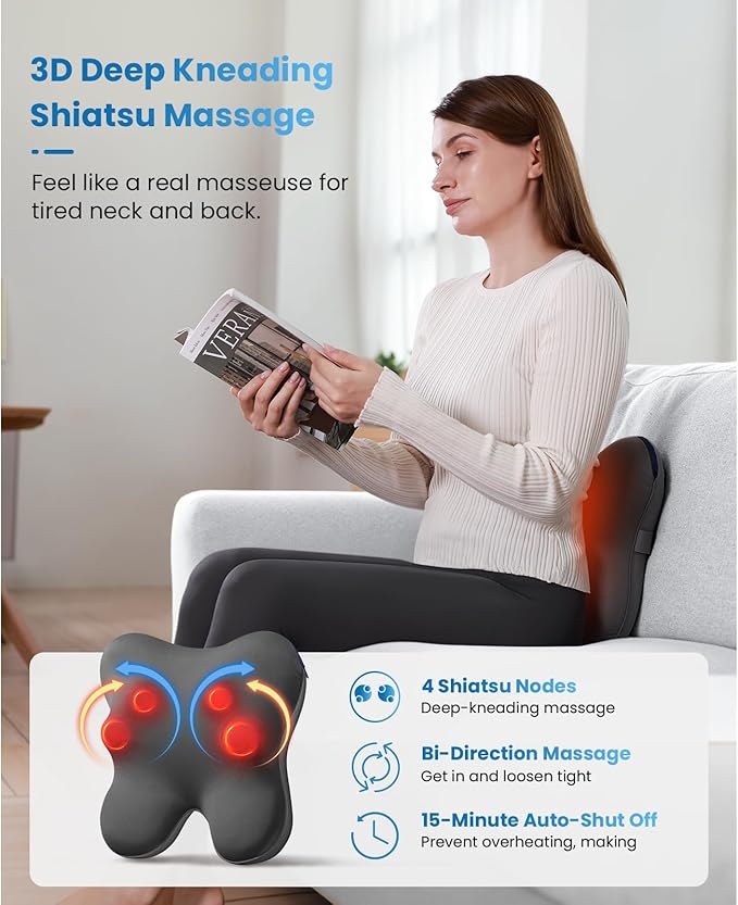 BOB AND BRAD Back Massager with Heat and Remote, EZBack Plus Shiatsu Massage Pillow with 3 Level, Kneading Deep Tissue Massage for Neck, Shoulder, Leg, Upper & Lower Back Pain Relief, FSA Eligible HSA