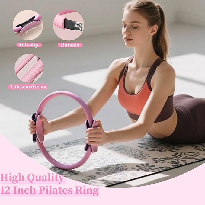Pilates Equipment Kit for Home Workout - Complete Ring and Ball Set with Core Sliders, Adjustable Ankle/Wrist Weights, and Resistance Bands for Women