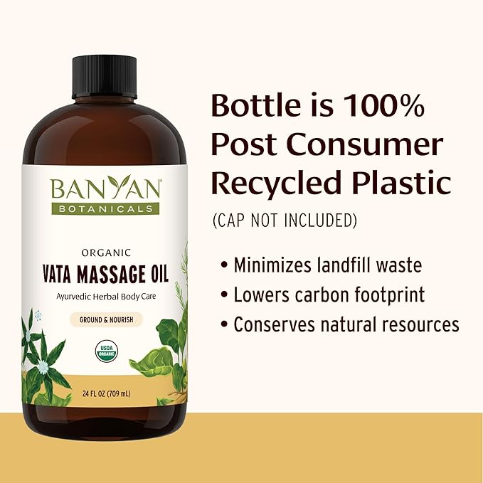 Banyan Botanicals Vata Massage Oil – Organic Herbal Massage Oil for Calm & Relaxation – Ayurvedic Oil with Organic Ashwagandha (Withania Somnifera) – 24 oz – Non-GMO Sustainably Sourced Abhyanga Oil