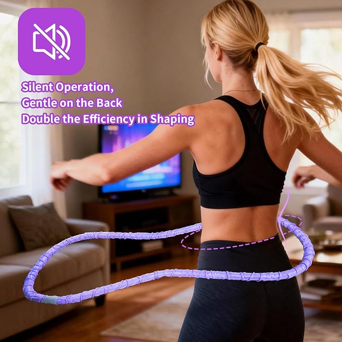 2 lbs Weighted Soft Velvet Hula Hoop Women, Spring Exercise Fitness Hoop Weight Loss Adults Collapsible Portable, No Bruising, for Core Strengt, Waist Toning&Fat Burning, Home Travel Workouts (Purple)
