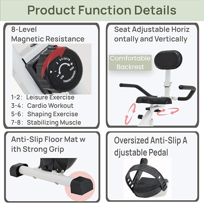 Foldable Recumbent Exercise Bike with High Backrest and Magnetic Resistance, Recumbent Exercise Bike for Home Workout，One Size-Multiple Styles Available