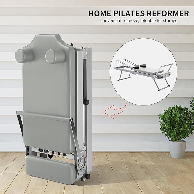 ZENOVA Pilates Reformer Foldable Pilates Machine & Equipment for Home Workout Cardio Fitness Rebounder Up to 300 lbs Weight Capacity