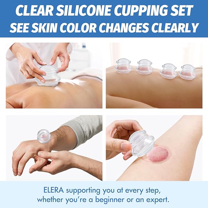 ELERA Silicone Cupping Therapy XL Size Sets, Professionally Chinese Massage Cups Tools, Silicone Cup for Joint Pain Relief, Massage Body (XL*2 Cups)
