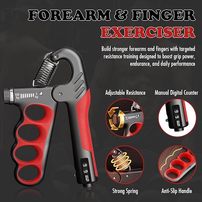 Adjustable Grip Strength Trainer Hand Gripper for Grip Strength, Forearm & Wrist Strengthener, Hand Exerciser for Strength Training & Therapy 11-220Lbs(5-100KG)
