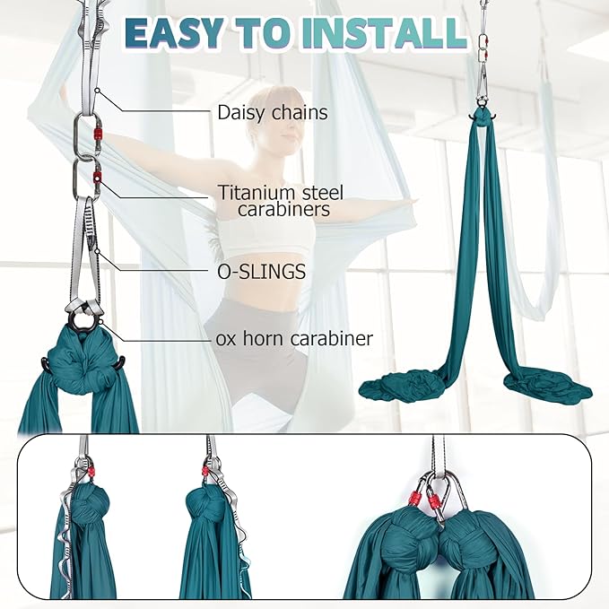 Aerial Silks Kit & Aerial Yoga Hammock - 11Yd Premium Fabric with Hardware - Easy Setup for Flying Yoga, Aerial Swing & Fitness - Supports Up to 14ft Rigging