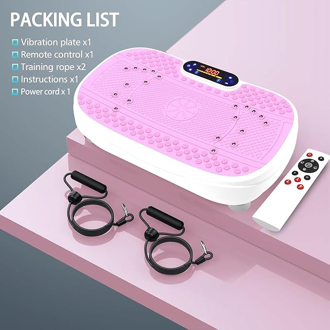 Vibration Plate Exercise Machine, Vibrating Fitness Platform with Remote Control for Lymphatic Drainage, 5 Types of Exercise Programs, Fat-Burning Fitness Equipment for Women Men