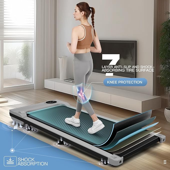 Under Desk Walking Pad for Home Office - 2.5 HP Portable Treadmill With 300 lb Capacity, Compact Jogging Running Machine, Remote Control and LED Display