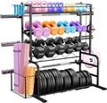 Upgraded XL Adjustable Weight Rack for Dumbbells - Barbell Holder Bumper Plate Storage Rack with 3 Olympic Bar Racks, Dumbbell Rack Weight Stand,Home Gym Storage Rack for kettlebells,Yoga Mat