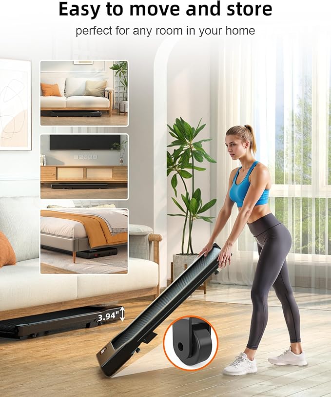 DeerRun Under Desk Walking Pad Treadmill for Home & Office, 6% Manual Incline, 2.5 HP, 0.6–3.8 MPH Walking Speed, 300 lb Capacity, App & Remote Control