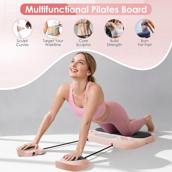 Pilates Board, 6-in-1 Pilates Reformer for Full Body & Core Workout, Portable Gym Equipment for Strength, Sculpting and Flexibility Training, Ideal for Women and Fitness Enthusiasts at Home