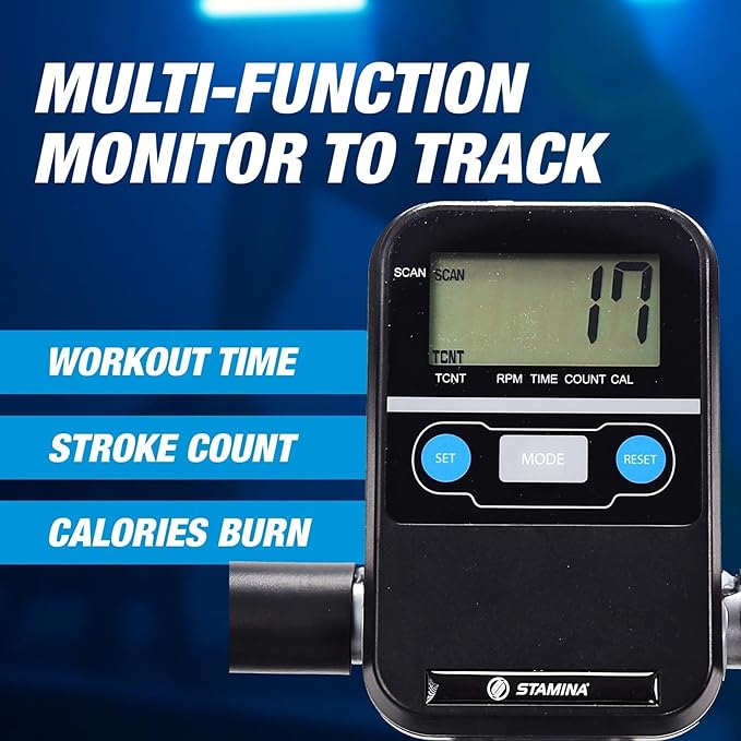 Stamina Pro InMotion Rower, Full Body Cardio Exercise Home Gym Fitness Machine - with 6 Resistance Levels, InTouch Monitor, and App Access