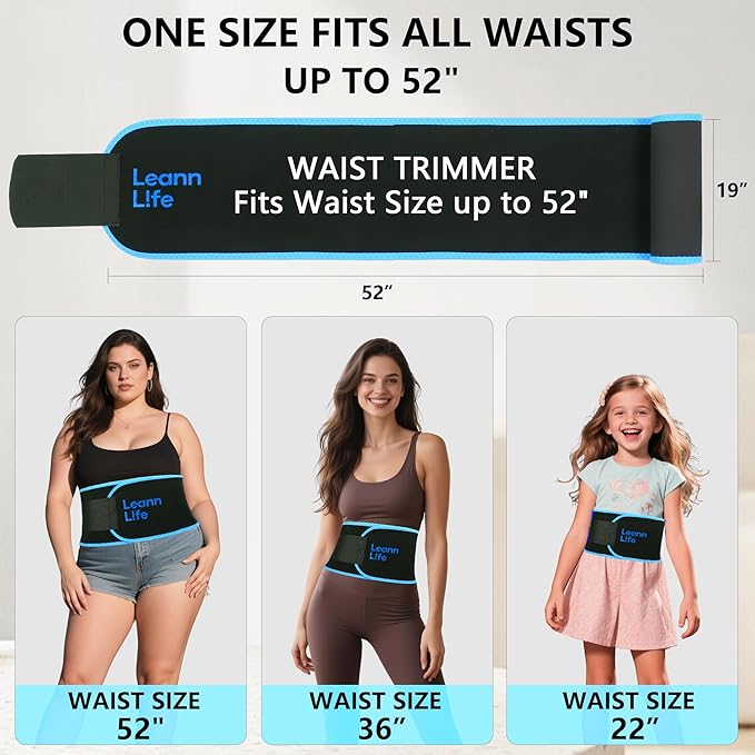 Waist Trimmer Belt – One Size 52″ Fits All Women & Men, Premium Neoprene Sweat Waist Trainer for Workout & Fitness