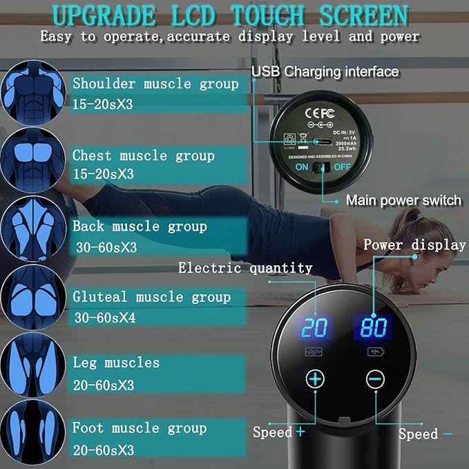 Elefor Massage Gun Deep Tissue,Percussion Back Massager Gun for Athletes Muscle Massage Gun for Pain Relief with 8 Massage Heads & 20 Speeds (Matte Black)