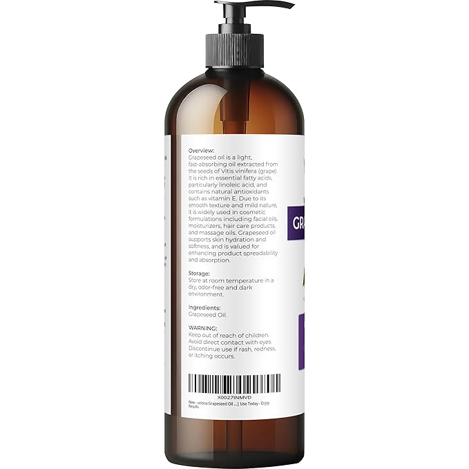 velona Grapeseed Oil 16 fl oz | 100% Pure and Natural Carrier Oil | Refined | Skin, Face, Body, Hair Care | Use Today - Enjoy Results