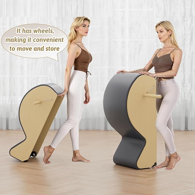 Wooden Gray Pilates Arc with Spine Corrector for Core Strengthening Back Pain Relief, Pilates Spinal Corrector Arch Barrel for Back Flexibility，at Home Reformer Pilates Posture