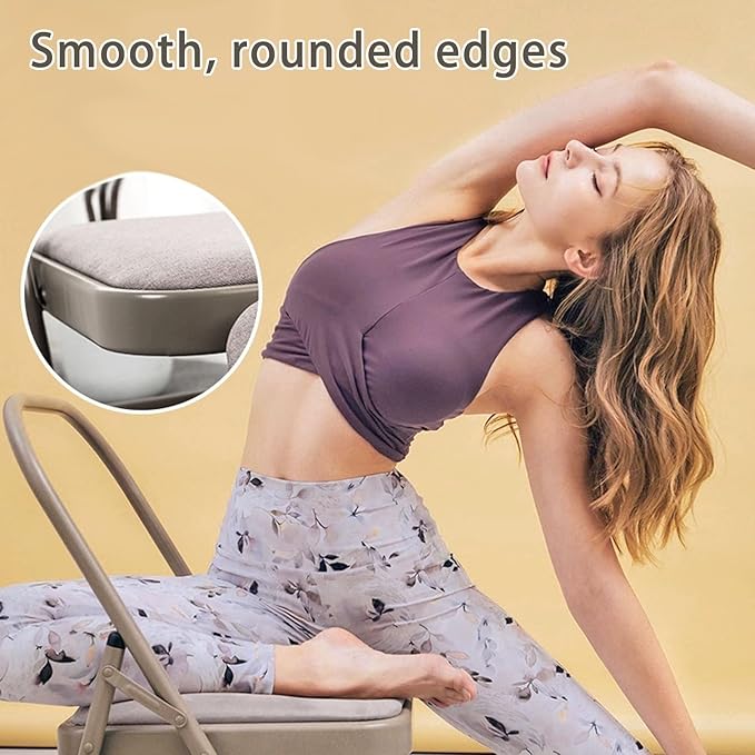 Foldable Yoga Auxiliary Chair for Adults Yoga Chair with Lumbar Support Metal Steel Frame 330 lbs Capacity YogaAuxiliaryChair for Balance Handstand Training Back Pain Relieving(Gray)
