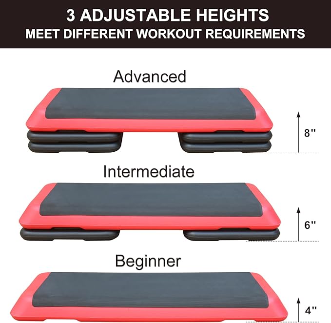 43'' Aerobic Stepper, 4-6-8in Height-Adjustable Exercise Workout Step Platform with 4 Detachable Risers for Home Gym Workout & Training