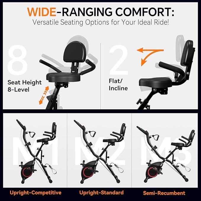 Foldable Exercise Bike Stationary Bikes for Home, 5 IN 1 Indoor Workout Bike, Cycling Bike with 16-Level Quiet Magnetic Resistance, 6.6 LBS Flywheel and 300LBS Capacity for Senior and Home Workout