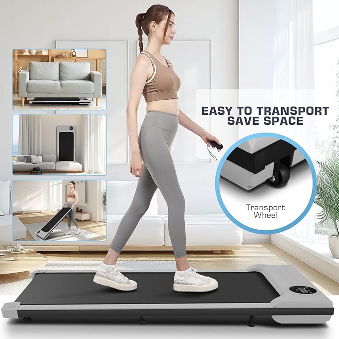 Under Desk Walking Pad for Home Office - 2.5 HP Portable Treadmill With 300 lb Capacity, Compact Jogging Running Machine, Remote Control and LED Display