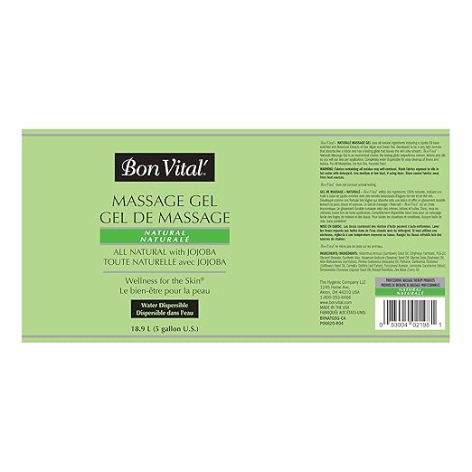 Bon Vital' Naturale Massage Gel, 5 Gallon Pail, Hypoallergenic & Paraben-Free, Natural Massage Lotion Alternative with Botanical Extracts, Lightweight & Non-Greasy Formula, for Sensitive Skin