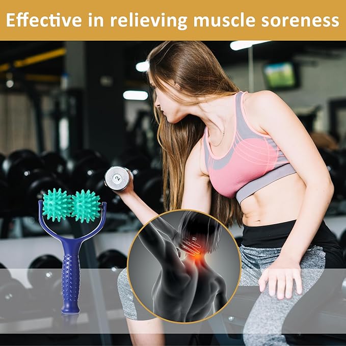 Handheld Spiky Massage Balls Rollers, 2 Wheel Spiky Massage Ball Rollers Silicone Manual Massage Roller with Handle Pressure Point Muscle Massage Tool for Foot Arm Body Neck Leg Pain Pressure Relief