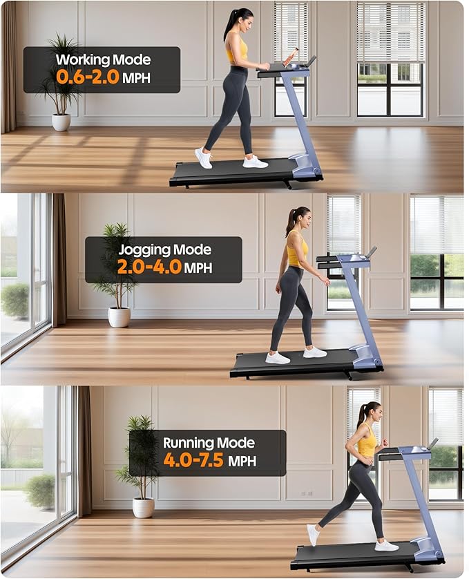 DeerRun Foldable Treadmill for Home with 5% Manual Incline and Handlebar, 0.6–7.5 MPH for Walking and Running, 3.0 HP, 300 lb Capacity, App & Remote Control
