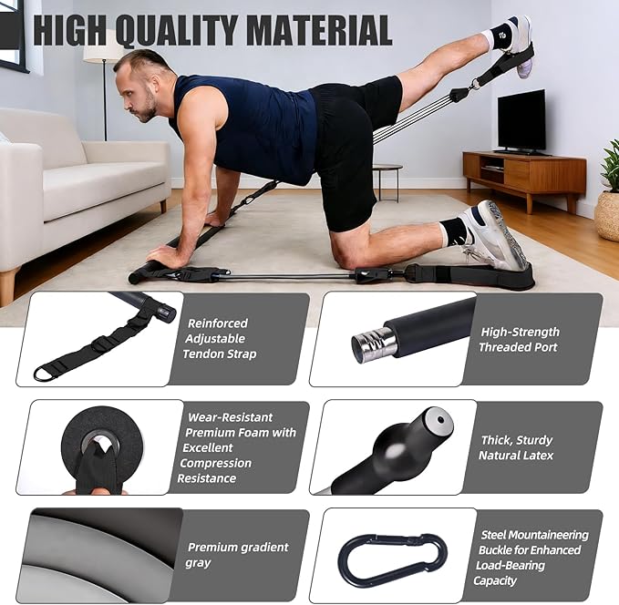 Pilates Bar Kit with Resistance Bands for Men, Heavy Duty Home Gym Equipment for Full Body Workout, Strength Training, Legs, Hips, Arms, Abs, Chest – Portable Pilates Stick