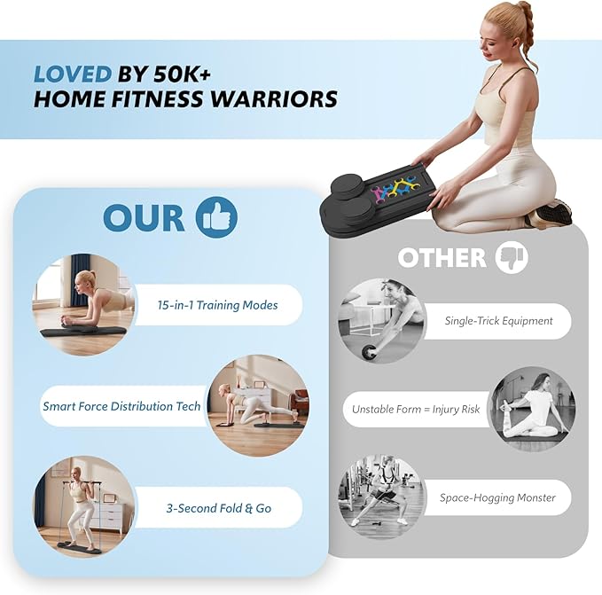 Pilates Board & Reformer Machine Set - Foldable Home Pilates Equipment, 6-in-1 Multifunctional Pilates Sliding Board for Women/Men, Portable Pilates Reformers Workout Machine 2025 Pro Version